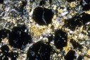 Eclogite : roche d'ultramétamorphisme, nombreux grenats visibles (noirs   en LPA) et des clinopyroxènes. [33652 views]
