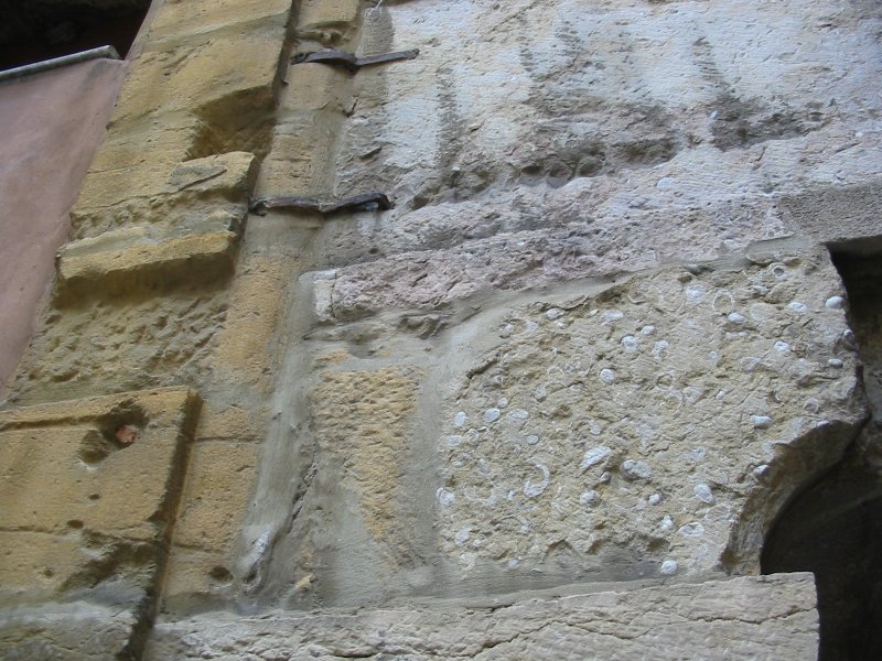 Quartier de Saint Jean : calcaire jaune à entroques ("pierre de Couzon" - aalénien) et calcaire à Gryphées (Lias - sinémurien).